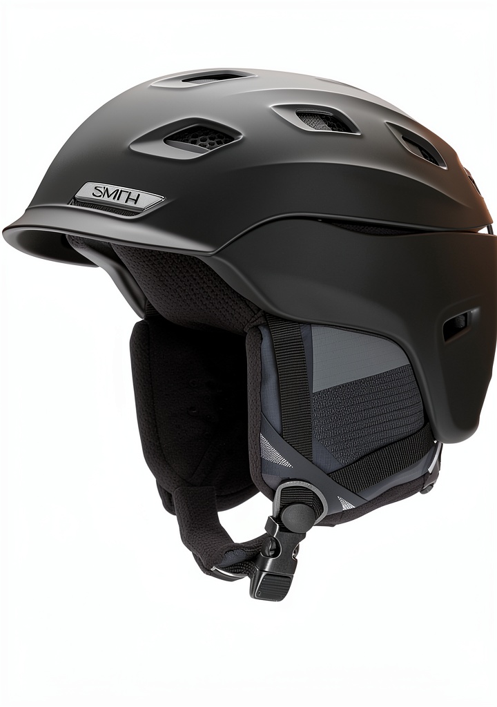 Installing Smith Snow Helmet Matte Black Vantage Lightweight on a wooden desk