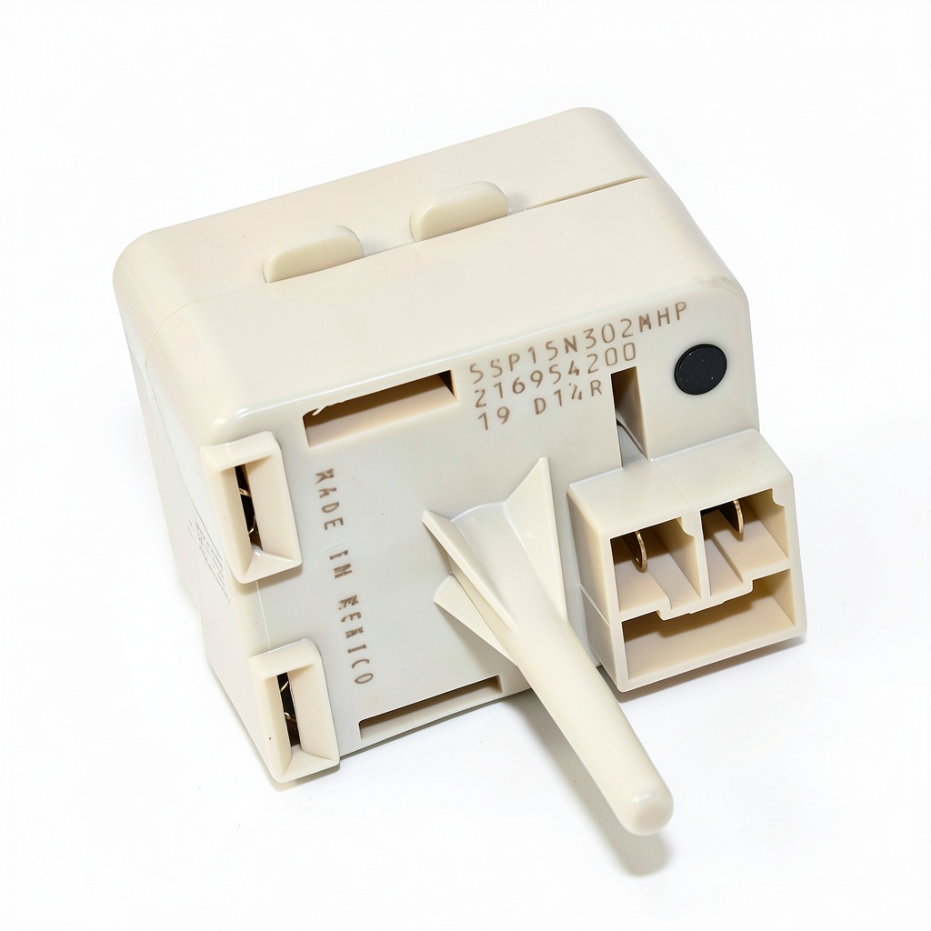 Installing Frigidaire AC Compressor Relay 216954200 Compact on a wooden desk